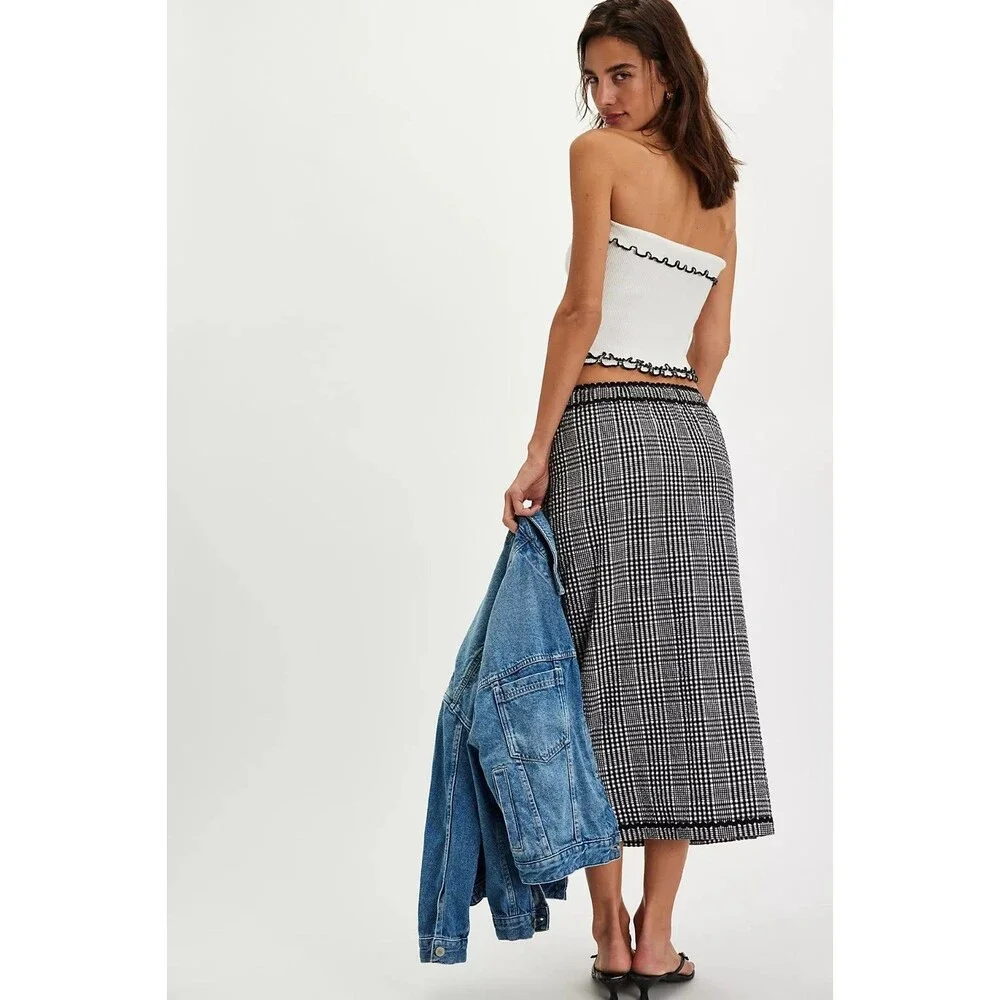 Free People Penelope Gingham Midi Skirt Column Style Mid Rise Cotton M 284712